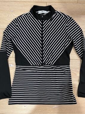 Adidas by Stella McCartney Black and White Striped Long Sleeve Tee